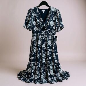 Bar III XS Black Floral Dress Peep Waist NEW - Size XSMALL